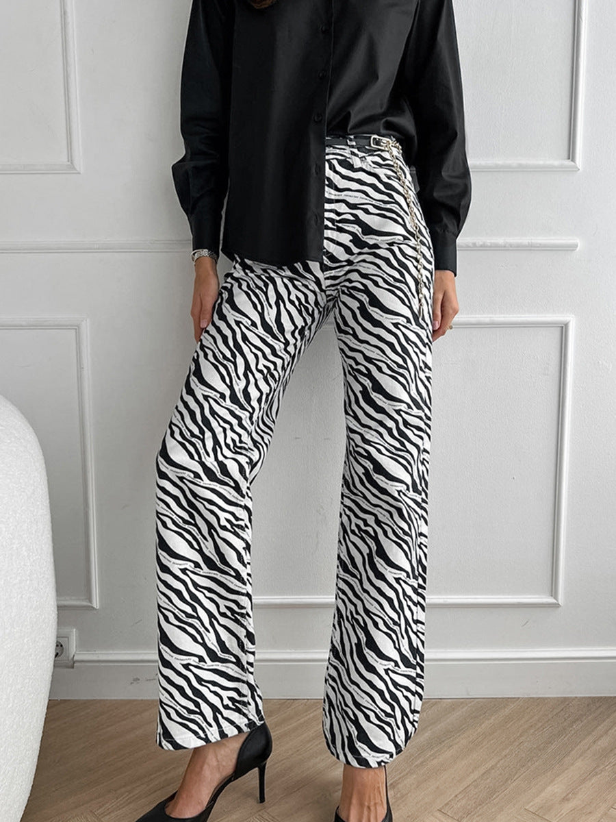 Dame High-Waist Zebra-Print Bukser Stilla