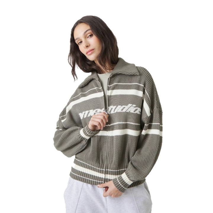Kvinders trendy lynlås sweatervest med høj krave og tekstureret stof Stilla