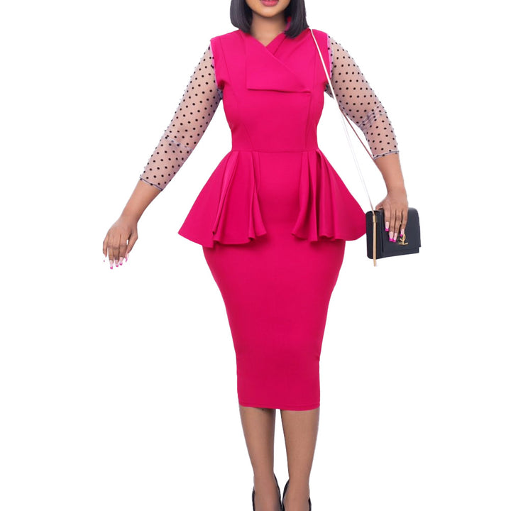 Dame elegant Peplum-kjole med moderne prikkemønsterærmer Stilla
