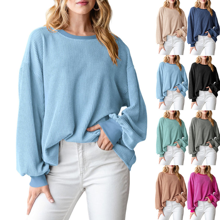 Dame afslappet sweater med ribstruktur og voluminøse ærmer Stilla