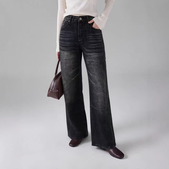 Dame bred High-Waist Jeans med unik tekstur Skovae