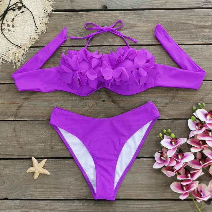 Dame Bikini-sæt med romantiske blomsterapplikationer og elegant snit Stilla
