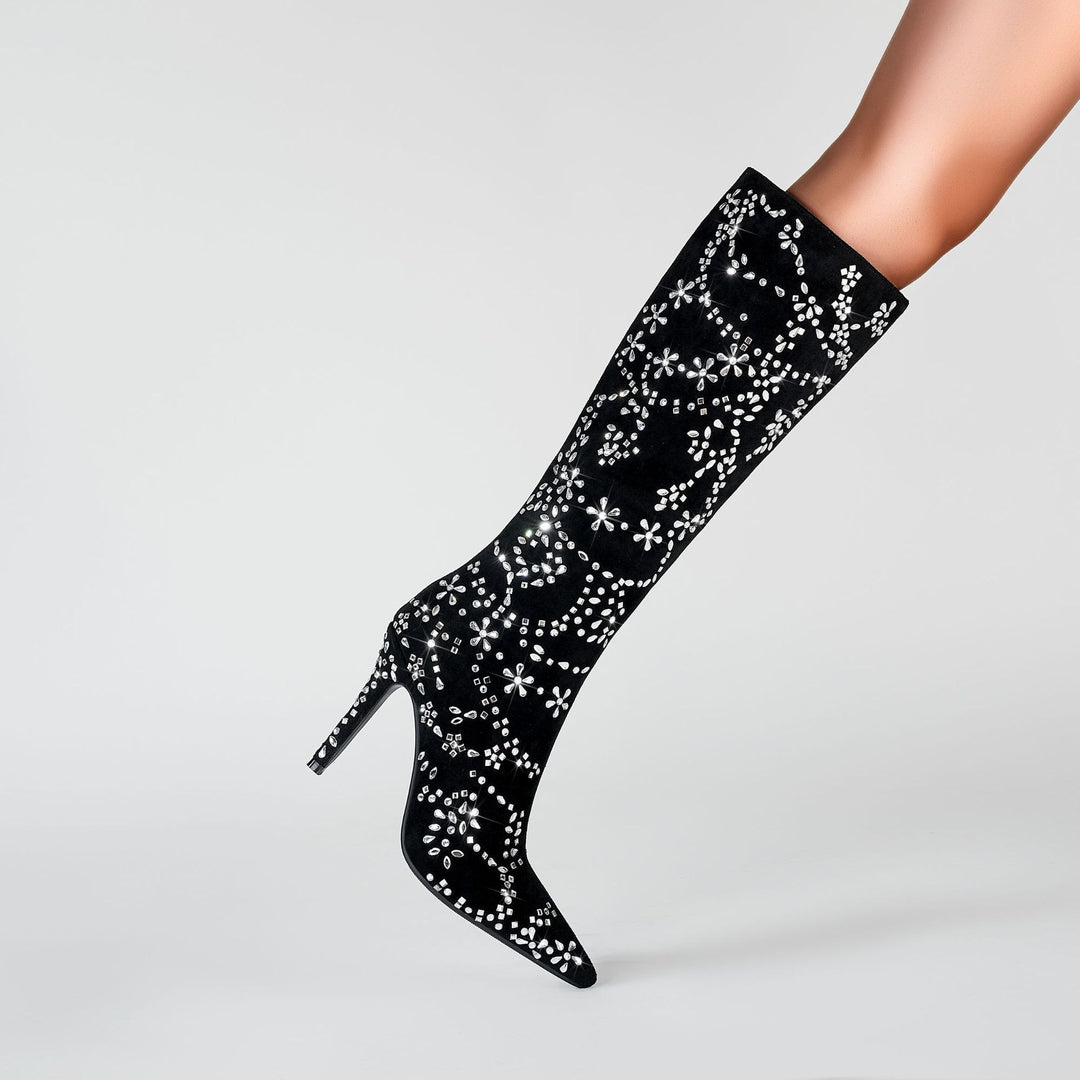 Femme Over-the-Knee Stiletto støvler med dekorative florale udsmykninger Stilla