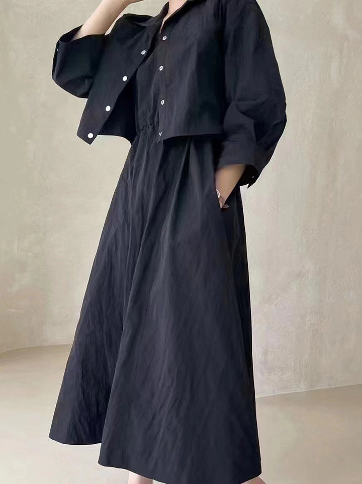 Dame Midi-Kjole med struktureret Oversized-Jakke Stilla
