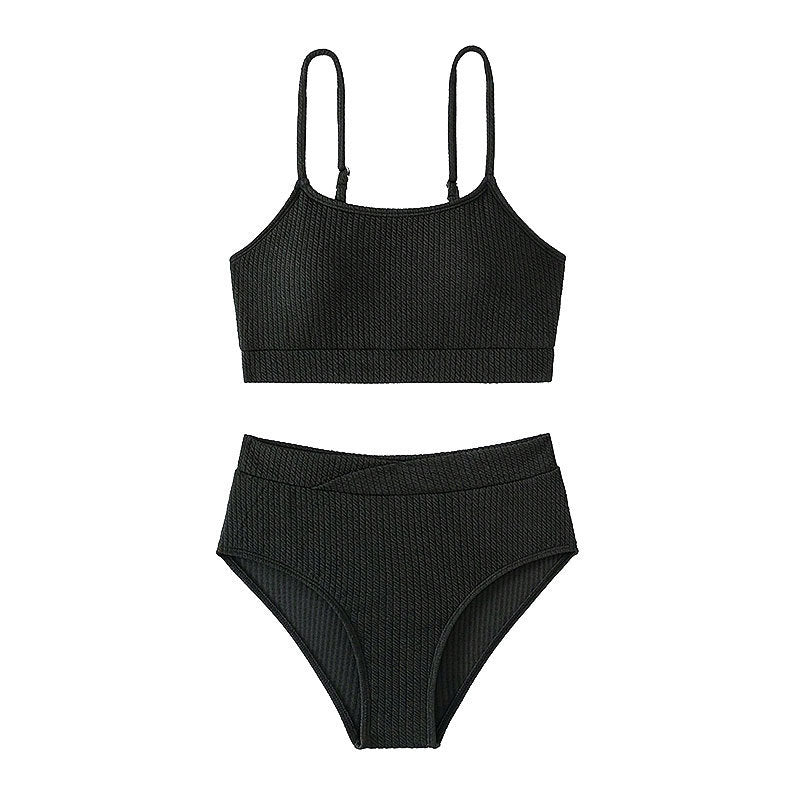 Dame High-Waist Bikini Sæt med sporty Crop-Top og Ribstruktur Skovae