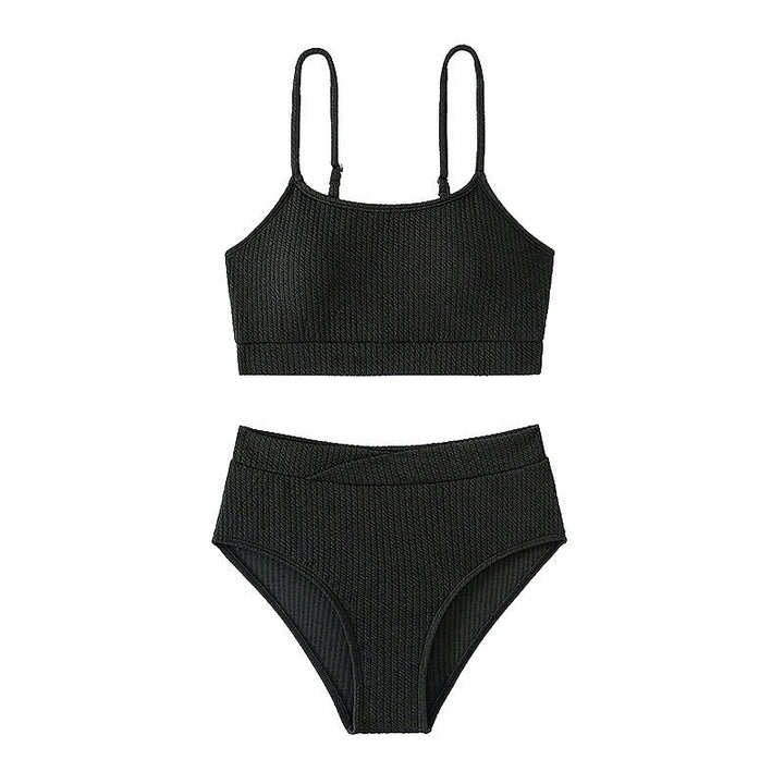 Dame High-Waist Bikini Sæt med sporty Crop-Top og Ribstruktur Skovae