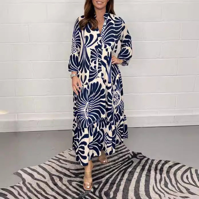 Dame Maxikjole med blomsterprint og vid pasform Stilla