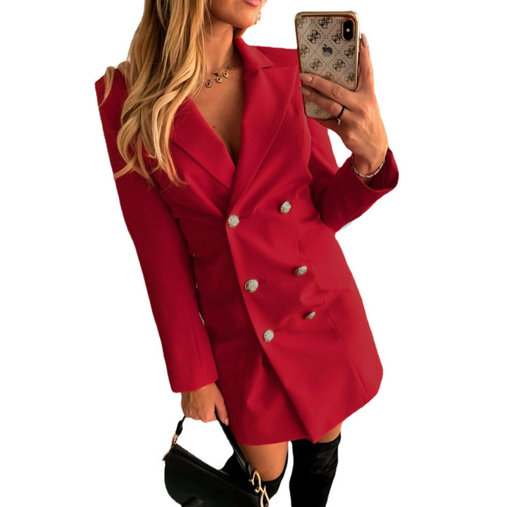 Damer Elegant Blazer-kjole med dobbelt knaplægning og funklende detaljer Stilla