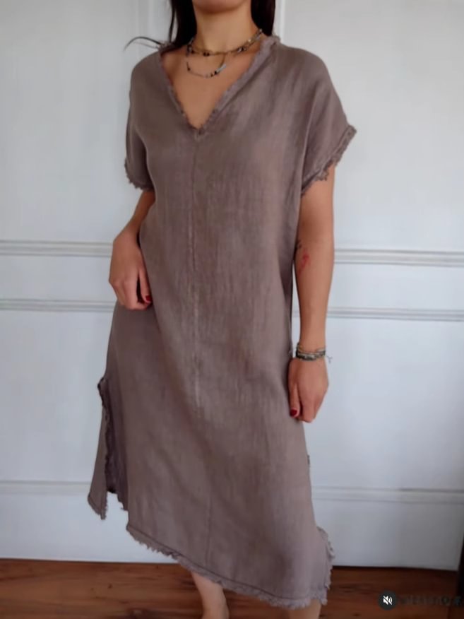 Dame Elegant Linned Midi Kjole Stilla