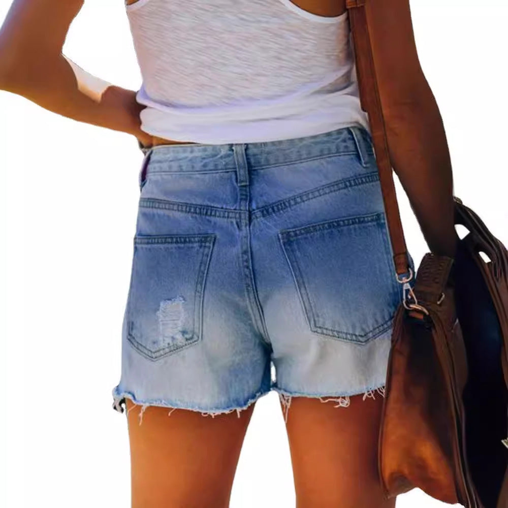 Dame denim shorts med afslappet snit og iøjnefaldende stjerner Skovae