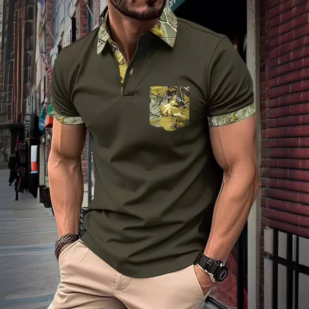 Herrer Poloshirt med unikt camouflage-krave og brystlomme Stilla