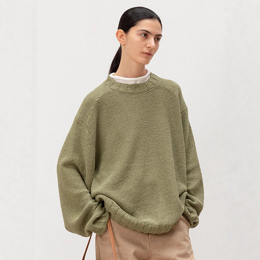 Kvinders afslappede strikket sweater med løs pasform og elastisk bund