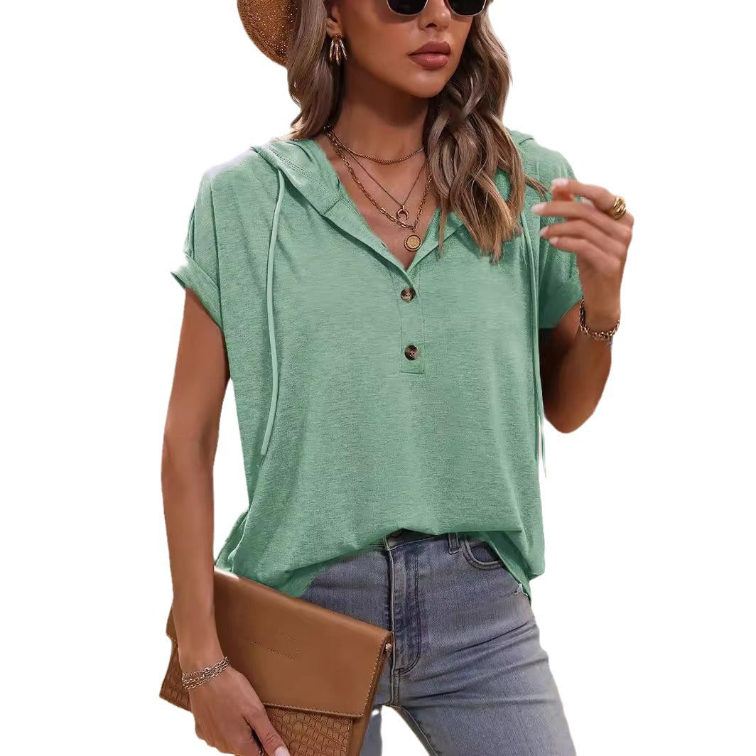 Damer casual kortærmet skjorte med hætte Stilla