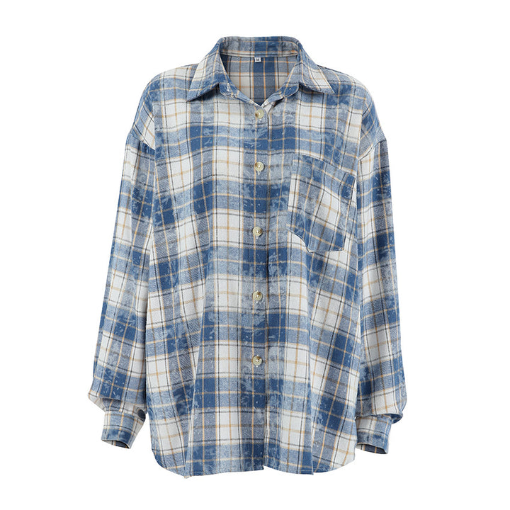 Dameternetterned Overshirt-bluse i let stof med lang pasform Stilla