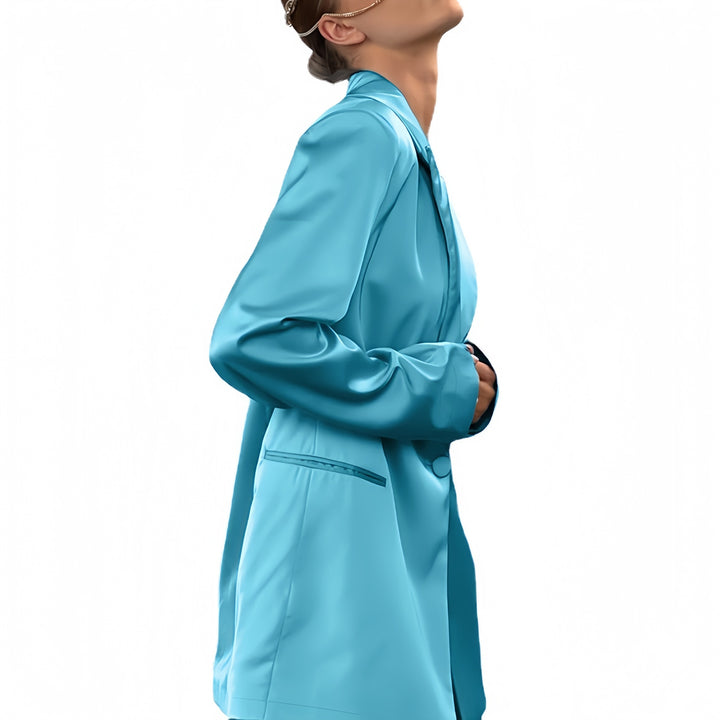 Dame tidløst satin dragt-sæt med elegant snit og oversized jakke Stilla
