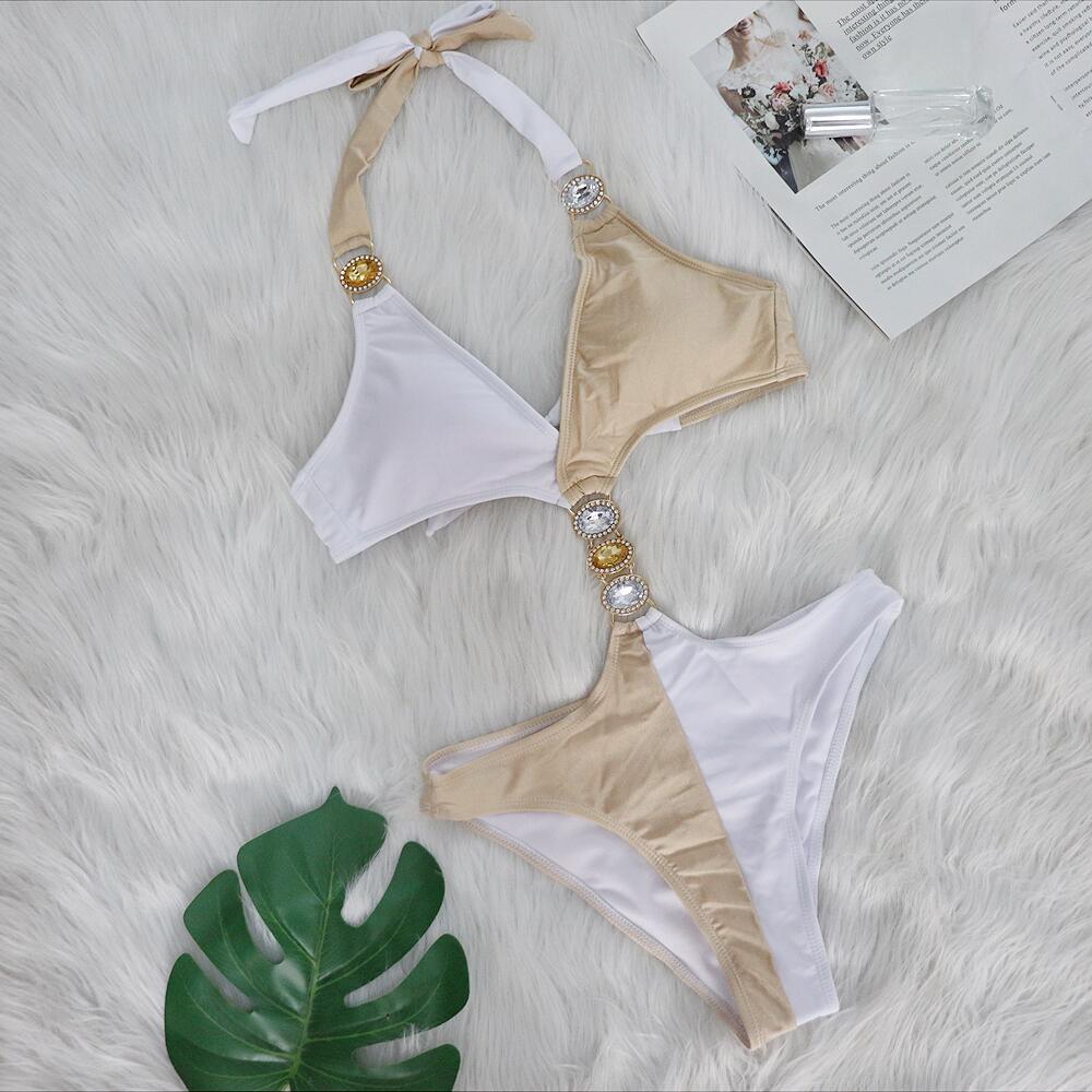 Dame Bejeweled Halter Bikini Sæt Stilla