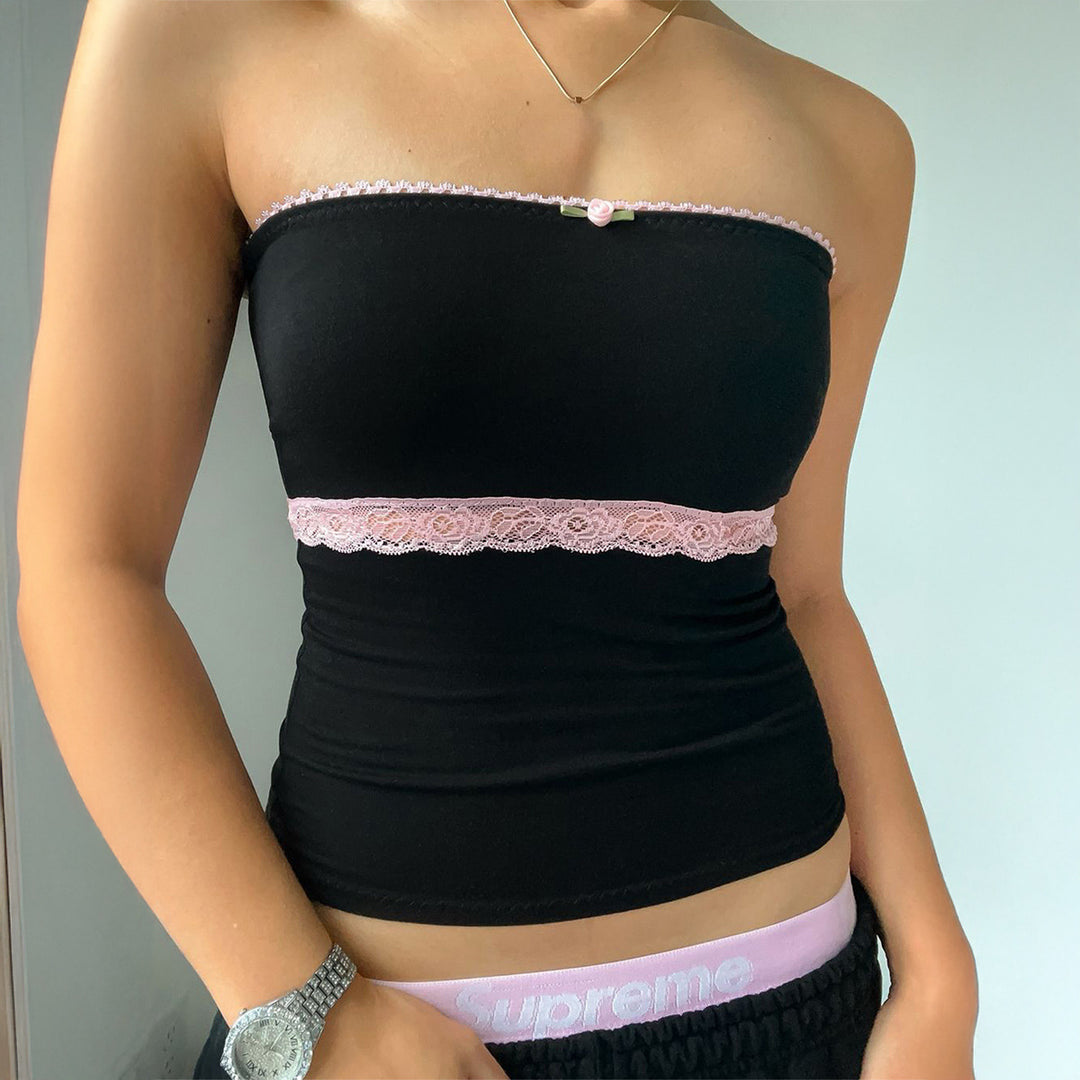 Dame Bustier-top med blonder og blomstret detalje Stilla