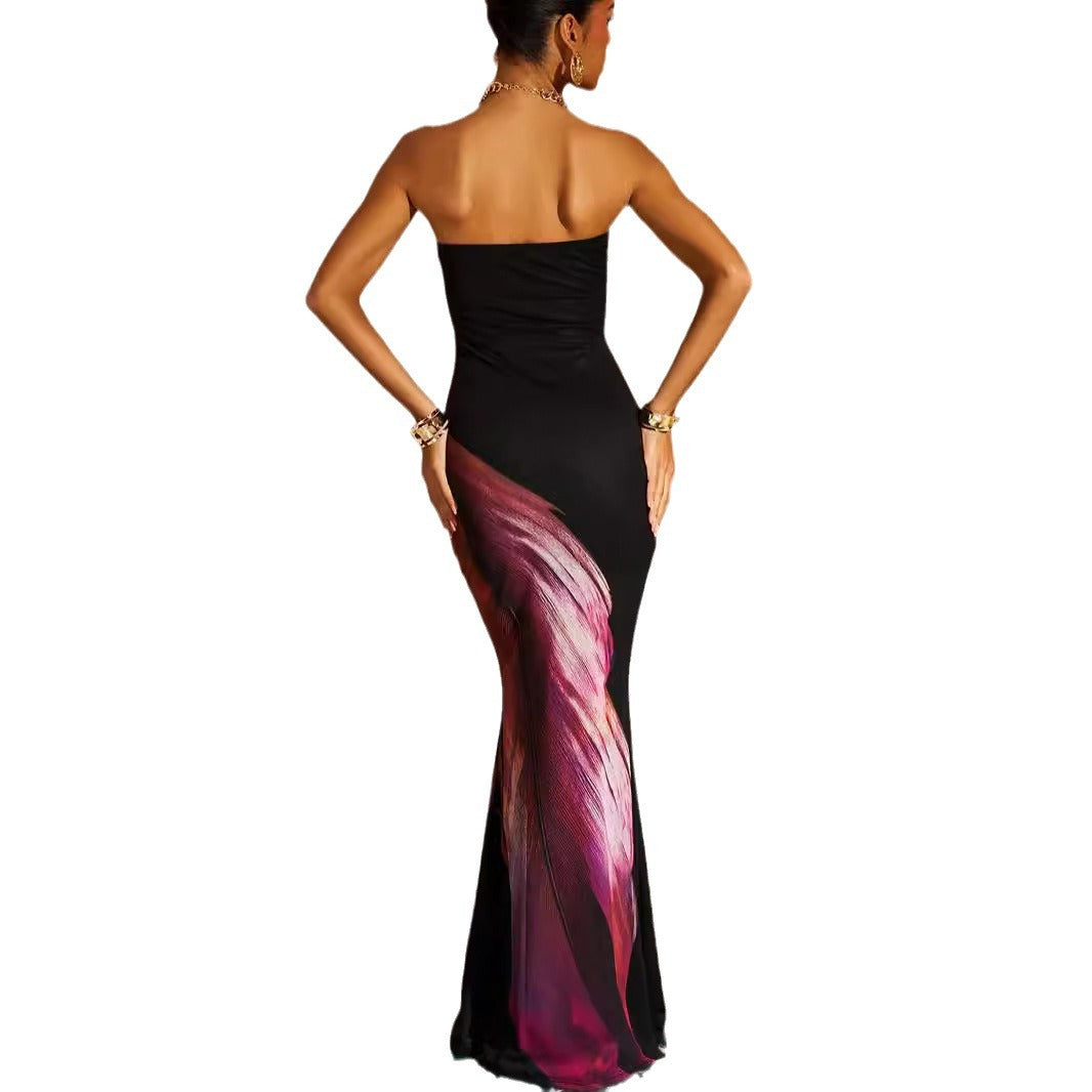 Dame Strapless Elegant Aftenkjole med asymmetrisk Design Stilla