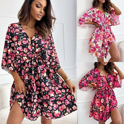 Dame blomsterprint omslagkjole Stilla