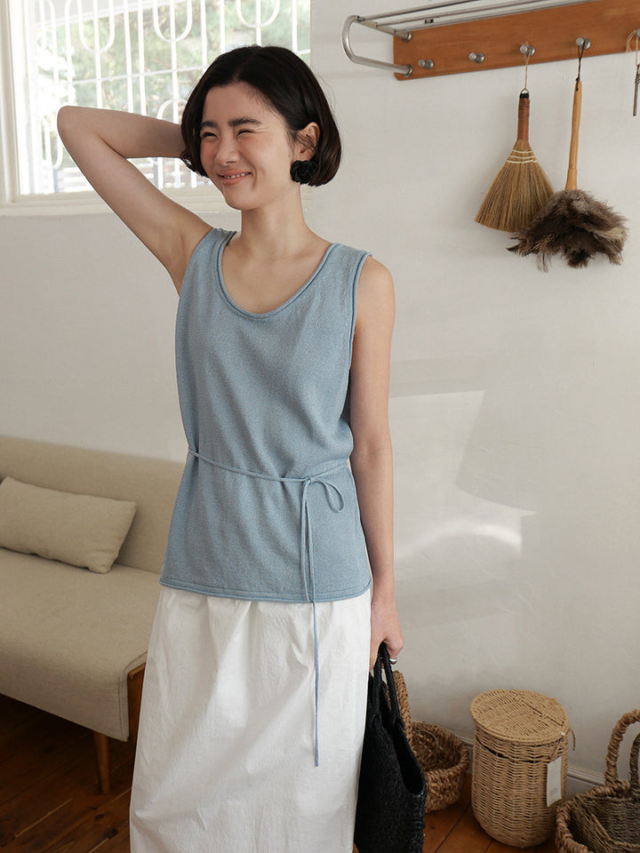 Dame afslappet tanktop med justerbar talje snøre og elegant materiale mix Stilla