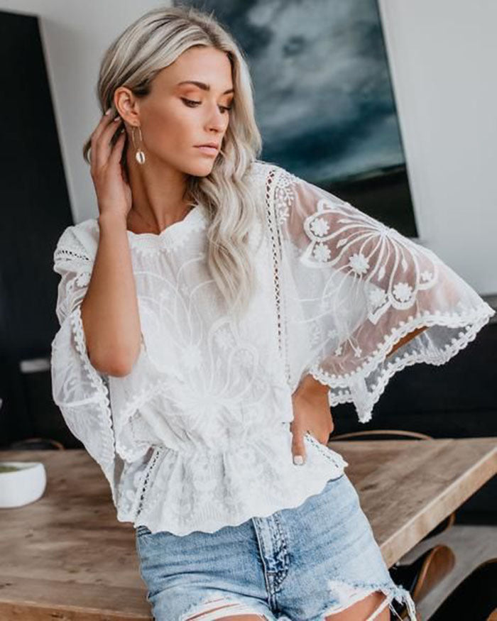 Dame luftig bluse med floralt design Stilla