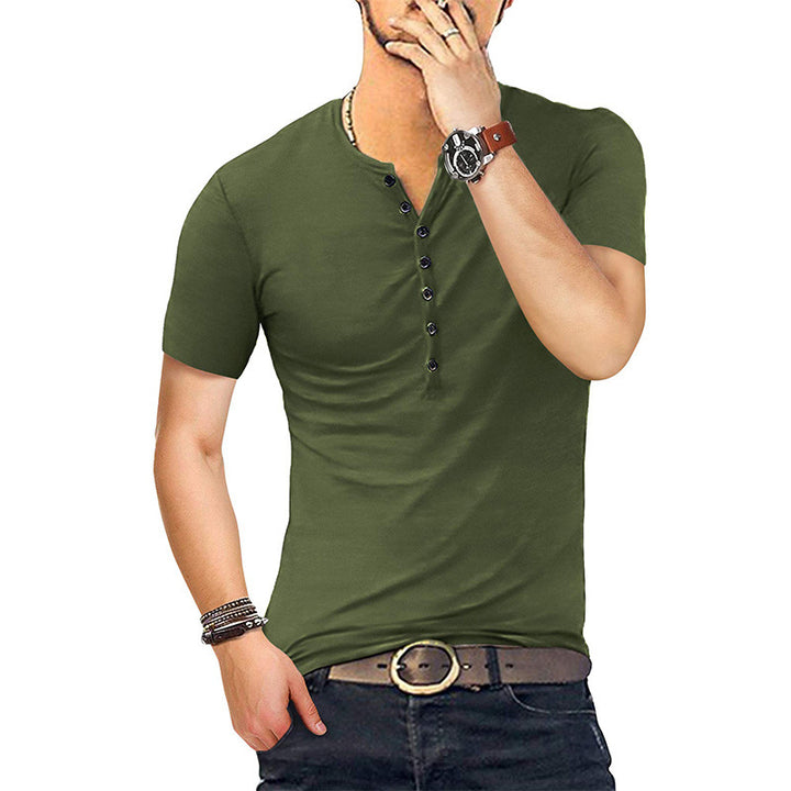 Herrer kortærmet Henley-shirt med stilfuld knaplukning Stilla