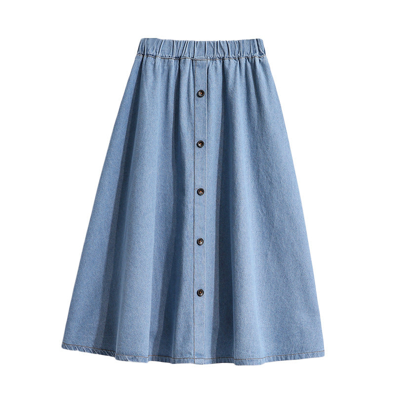 Kvinder Lang Denim Nederdel med Dekorative Trykknapper Stilla