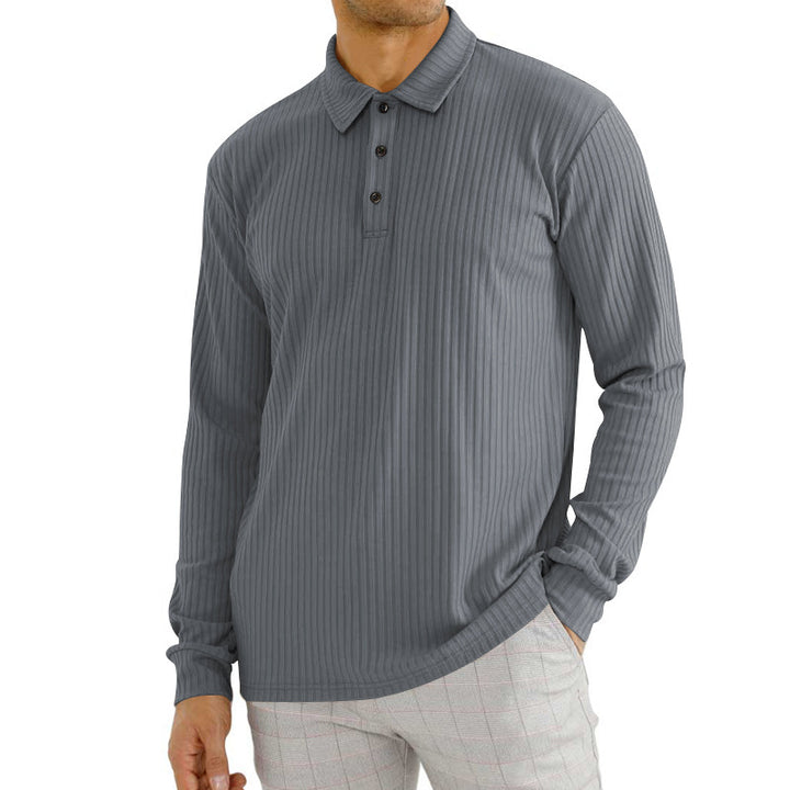 Herren nan ribbet Langærmet polo-shirt med fin rib-struktur, klassisk krave og elastisk søm Skovae