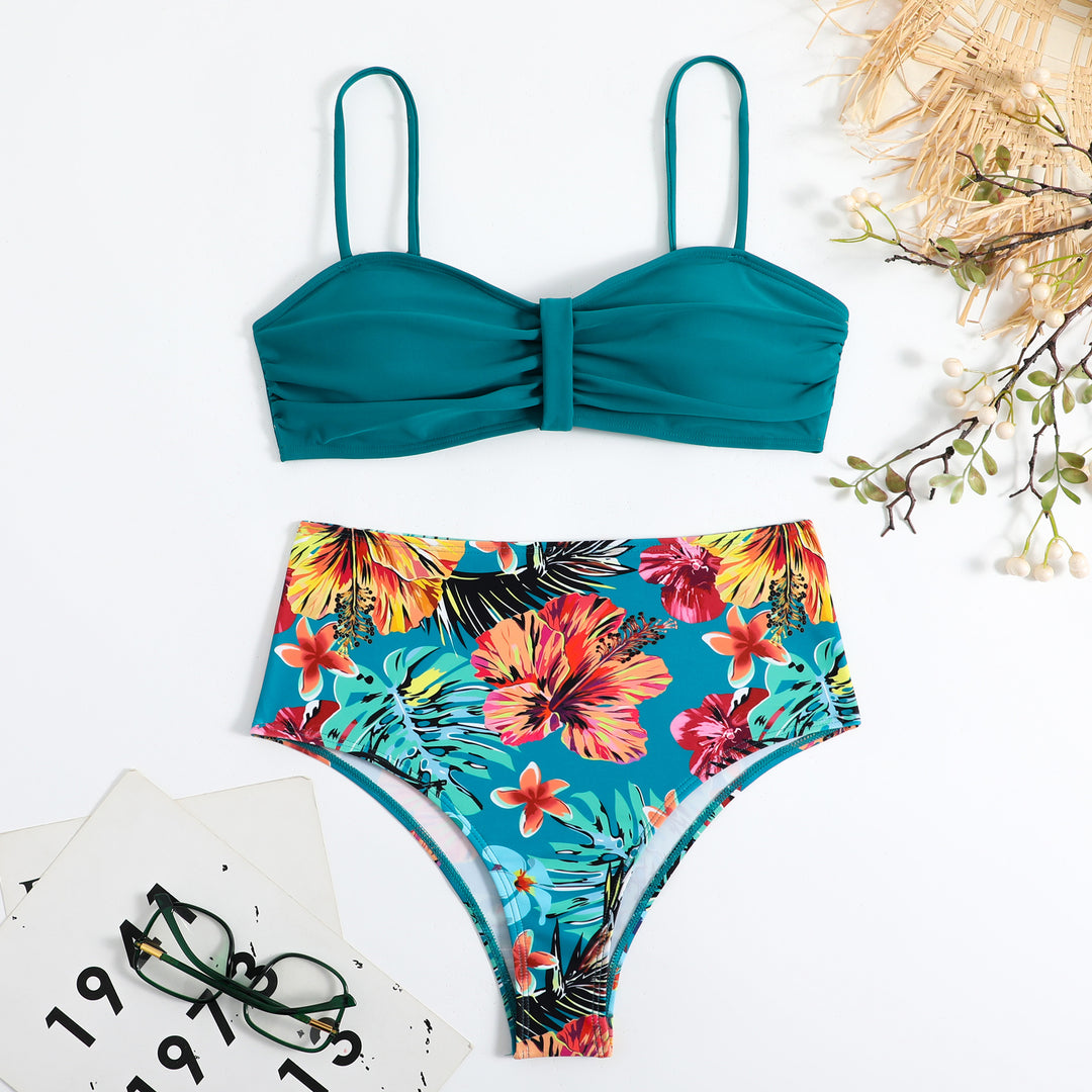 Dame højtaljede blomster mønster bikini sæt Stilla1750243172