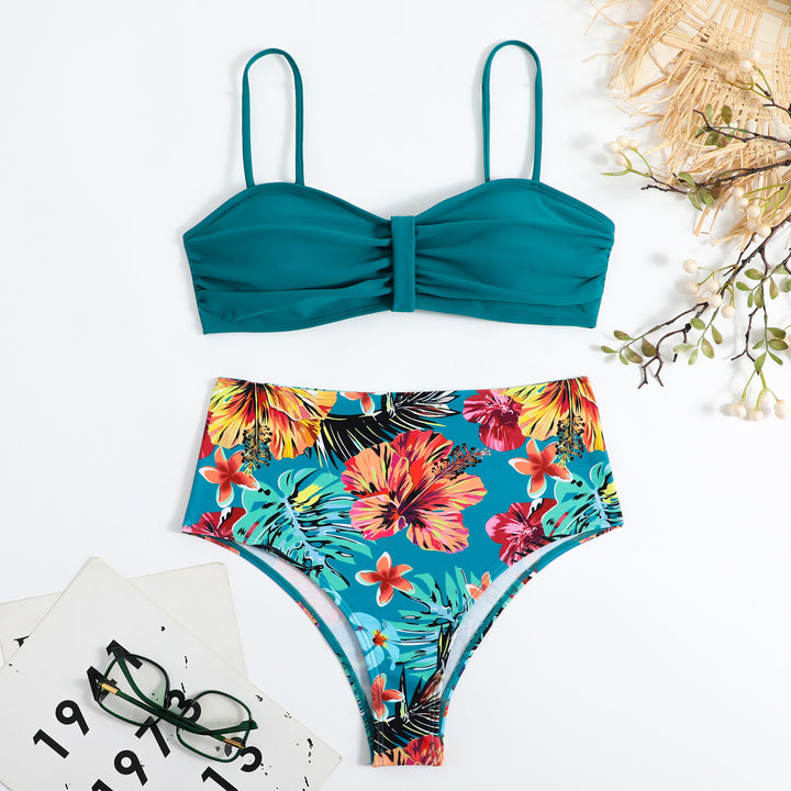 Dame højtaljede blomster mønster bikini sæt Stilla1750243172