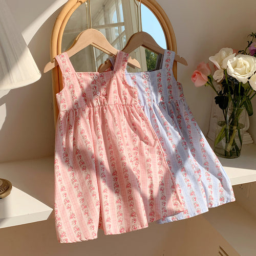 Pige Floral Print Sommerkjole med Knapdetalje Stilla
