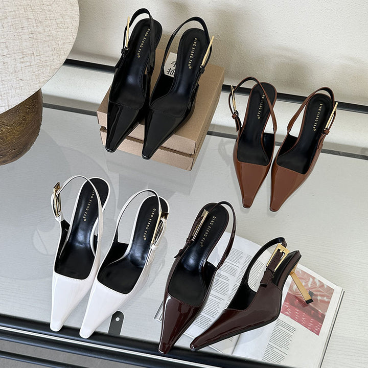 Dame Slingback Høje Hæle med spids Tåområde og elegant Metal Akcent Stilla