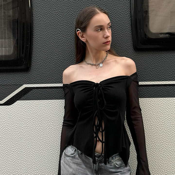Femme Sheer Langærmet Peplum Skjorte Stilla