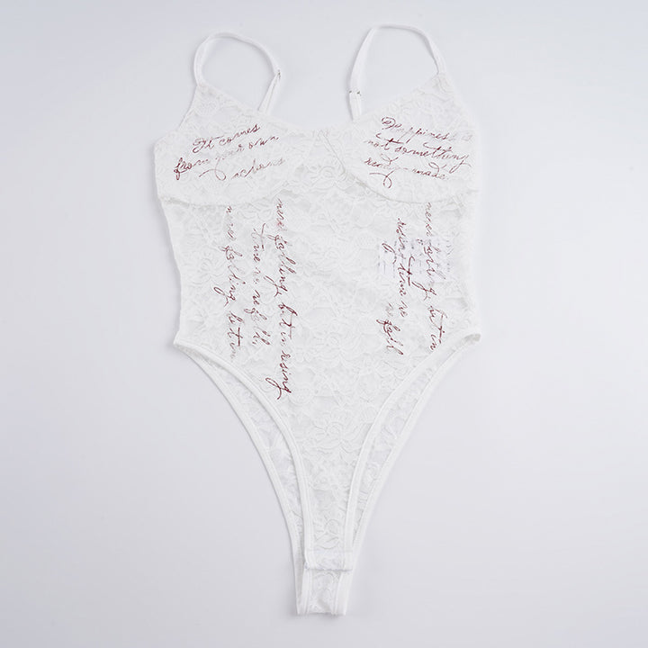 Dame spids bodysuit med elegante skrifter Skovae