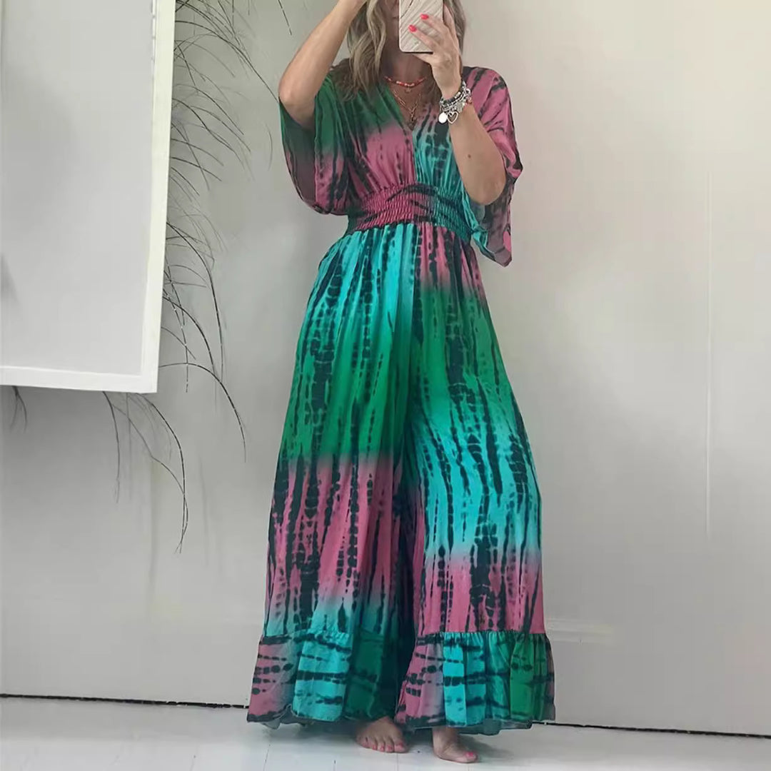 Dame Maxi-kjole i Boho-stil med elastisk taljeindsats og praktiske lommer Stilla