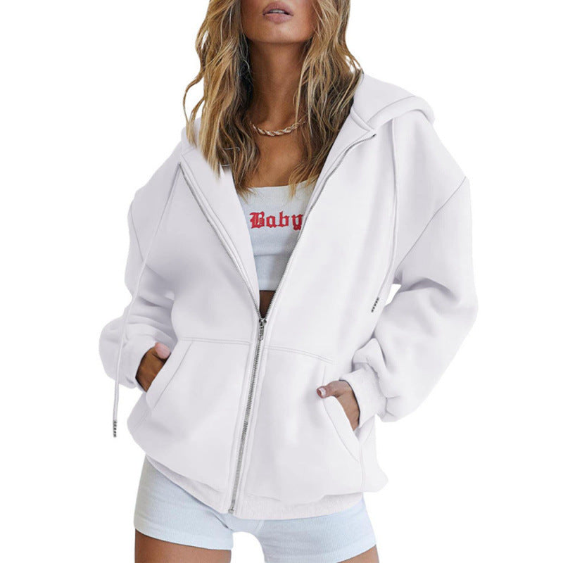 Kvinder Oversize Hoodie Jakke med Høj Krave Skovae