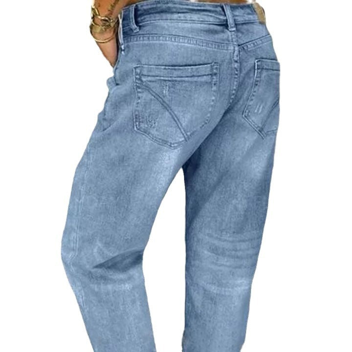 Dame Boyfriend Jeans med knaplukning og distressed effekter Stilla