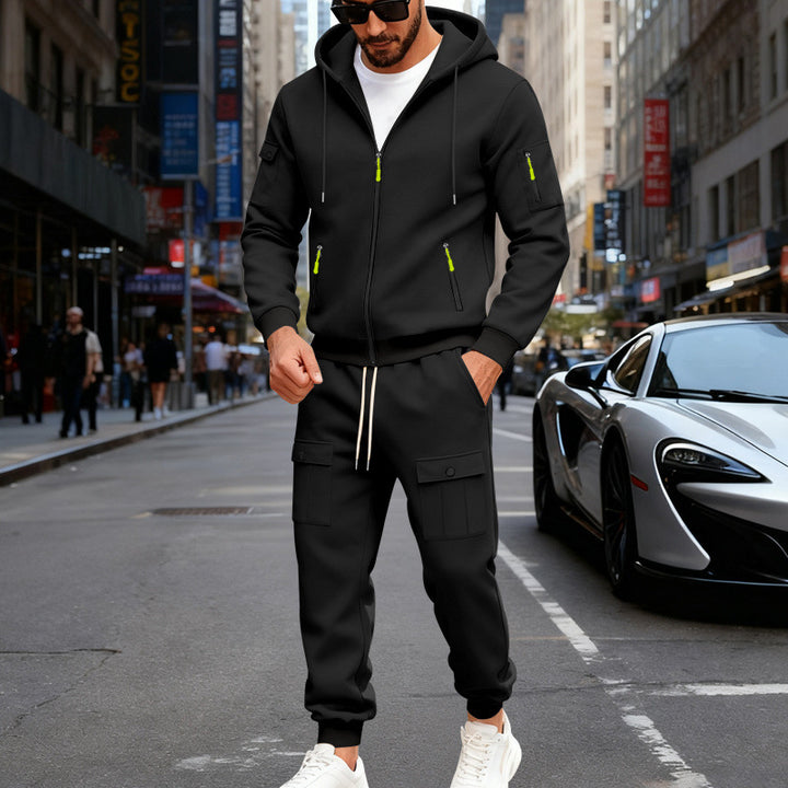 Herrer nan urban sweatpants sæt lavet af bomuldsblanding med cargo-lommer og funktionelle lynlåse Skovae