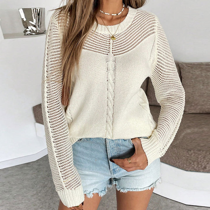 Kvindernes afslappede sweater med mesh detaljer og kabelstrik Stilla