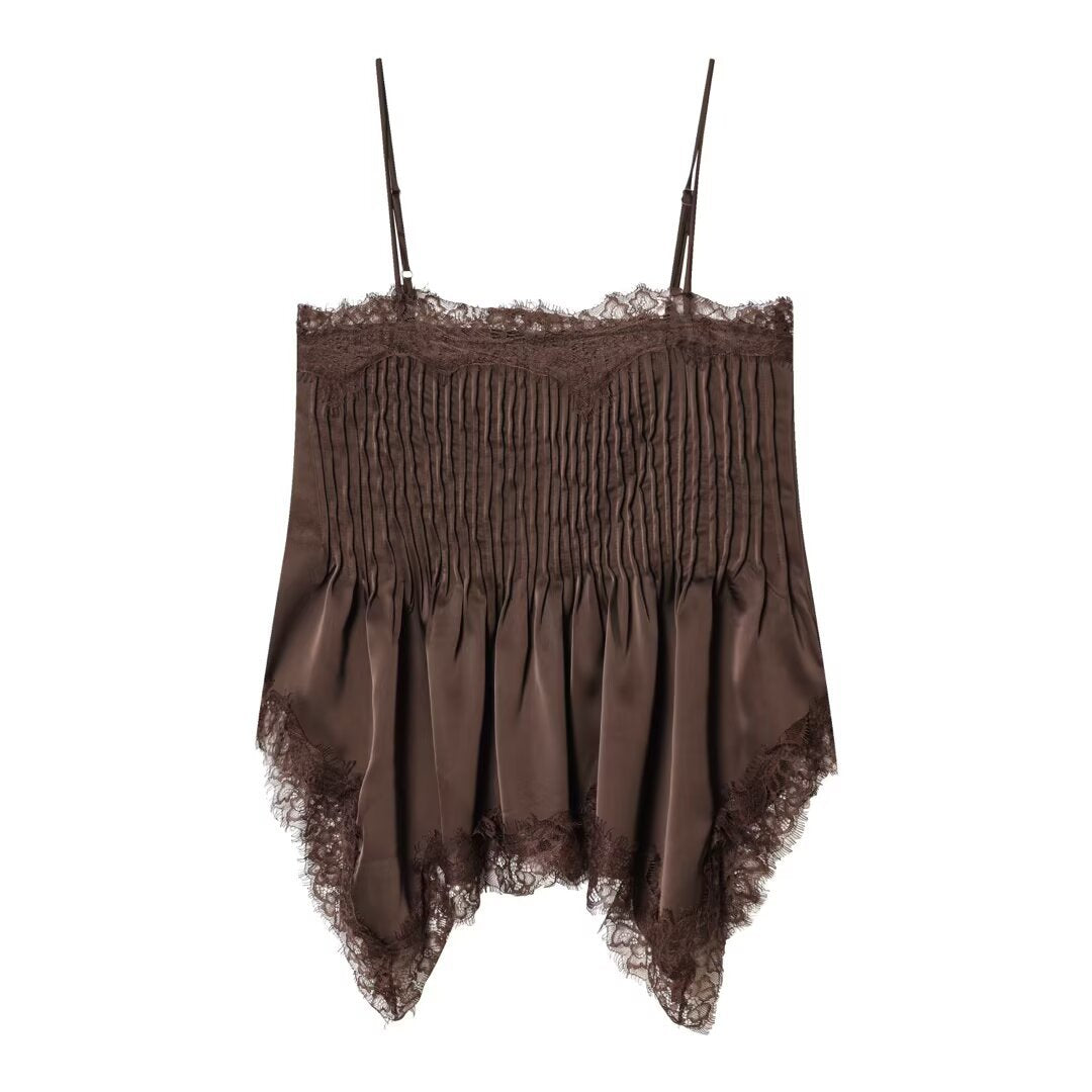 Dame spids-camisole med udførlig drapering og høj kvalitet satinoverflade Skovae