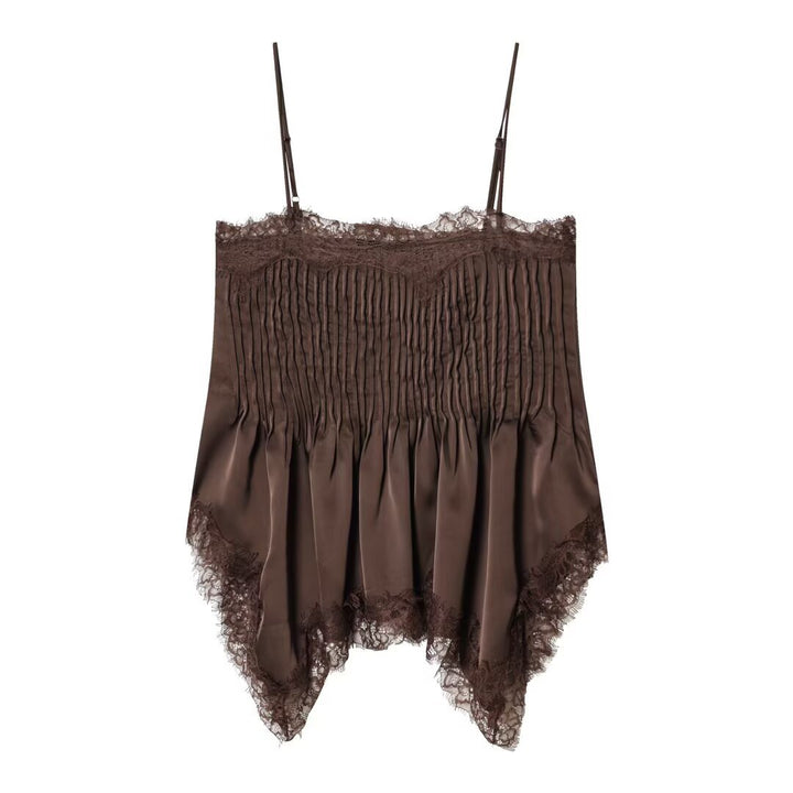 Dame spids-camisole med udførlig drapering og høj kvalitet satinoverflade Skovae