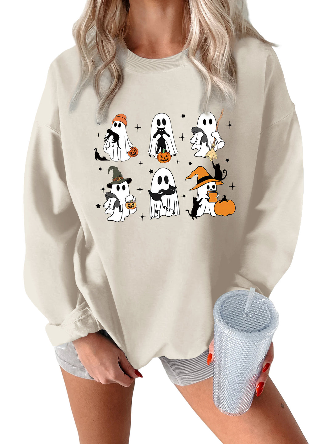 Kvinders sweatshirt med kreativt horror motiv Stilla