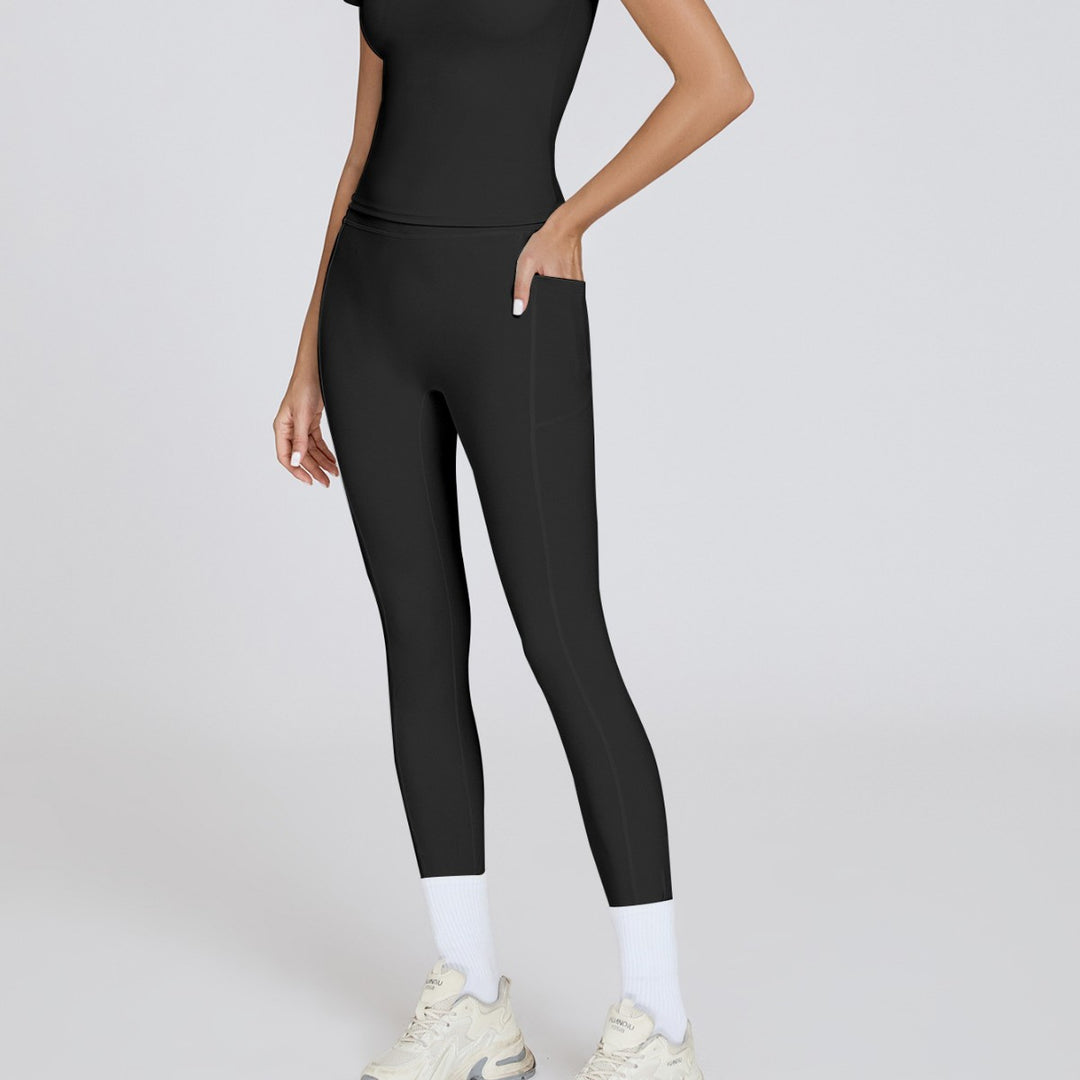 Dame Sporty leggings med elastisk ribbet materiale og udvidede sømmer Skovae