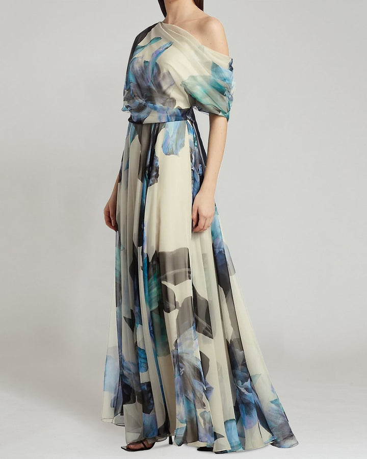 Kvinder elegant chiffon kjole med off-shoulder design og blomster mønster Skovae