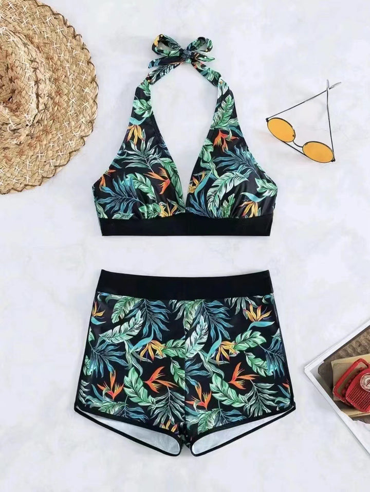 Dame bikini-sæt med blomstermønster og højt skårne shorts Stilla