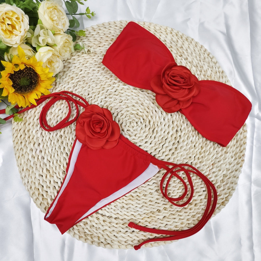 Dame Bikini-sæt med blomster top og sidesnore Stilla