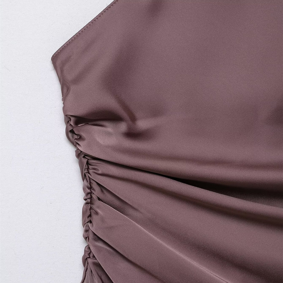 Dame asymmetrisk top med elegant halsknude-design og rynker Skovae