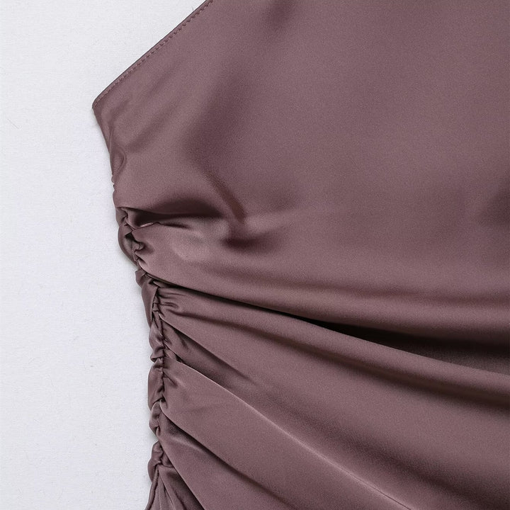 Dame asymmetrisk top med elegant halsknude-design og rynker Skovae