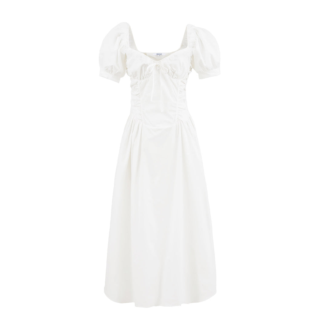 Dame Elegant Puffærme Maxi-kjole med Rynker og Taljeaccent Stilla