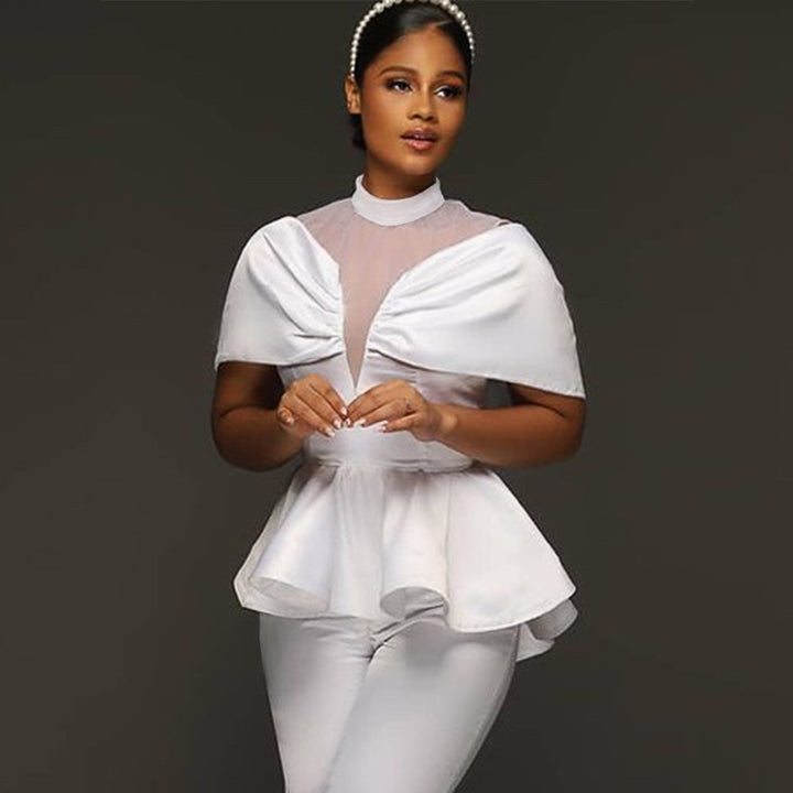 Damer elegant Peplum-bluse med transparente detaljer Skovae